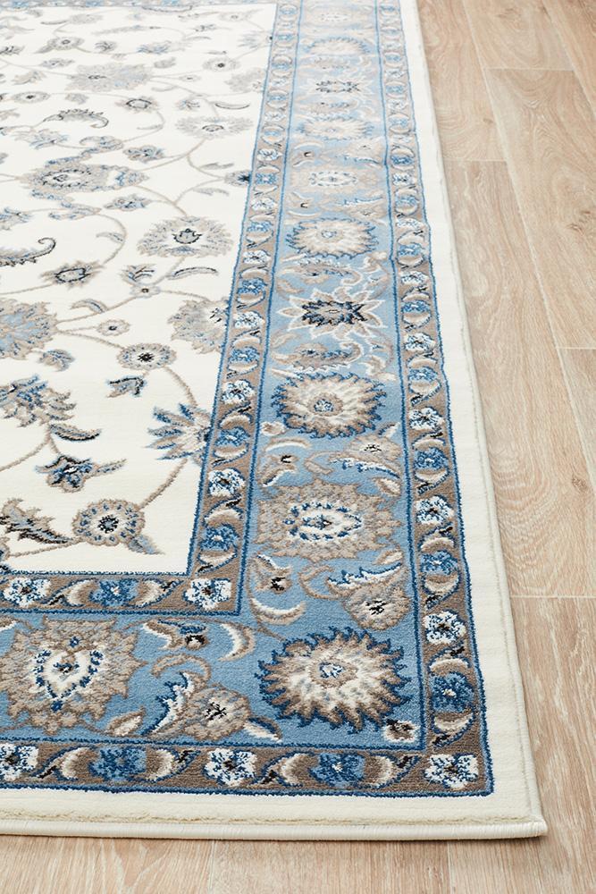 Sydney Collection Classic Rug White with Blue Border - Newstart Furniture