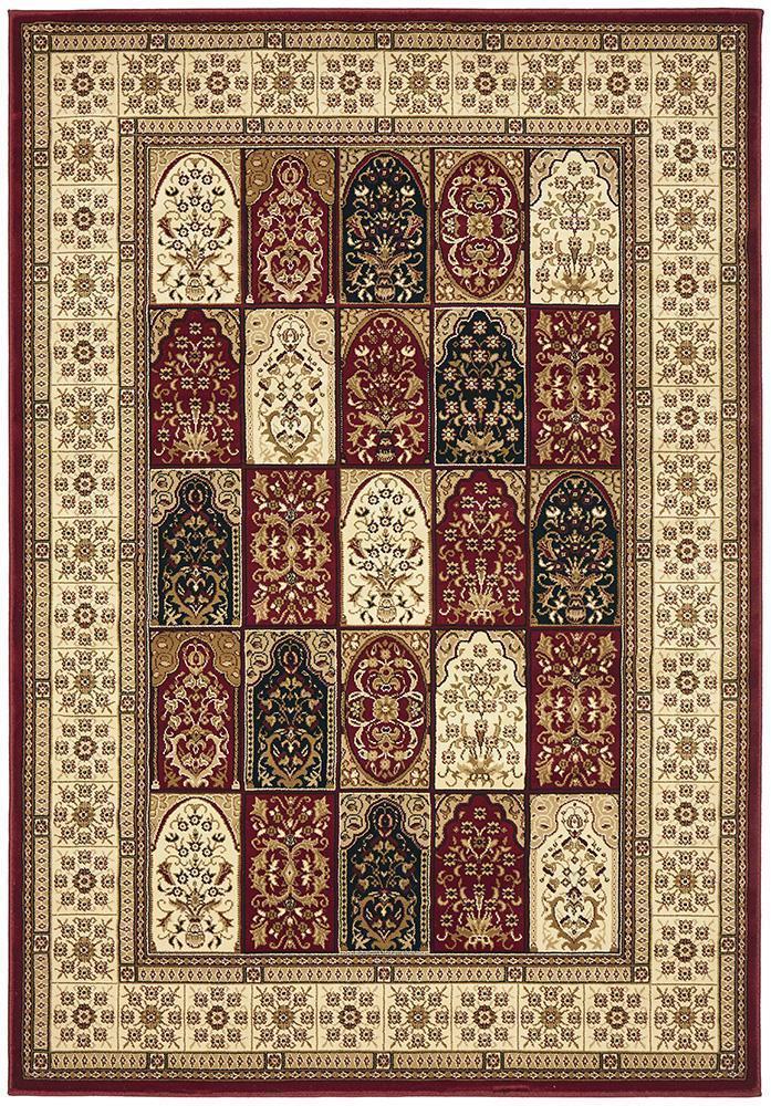 Sydney Collection Traditional Panel Pattern Rug Burgundy - Newstart Furniture