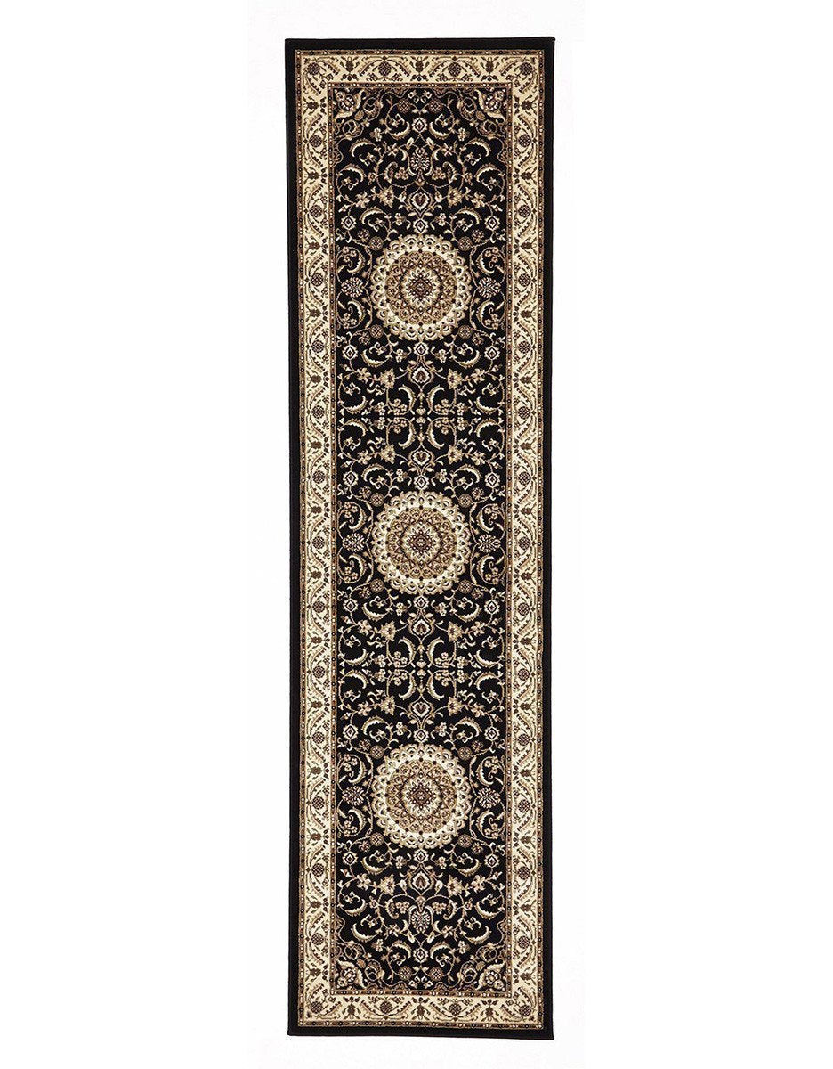 Sydney Collection Medallion Rug Black with Ivory Border - Newstart Furniture