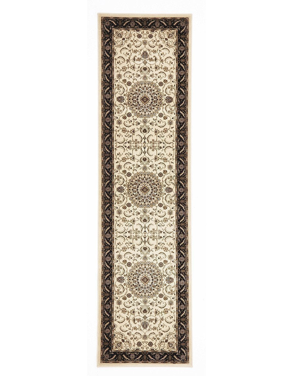Sydney Collection Medallion Rug Ivory with Black Border - Newstart Furniture