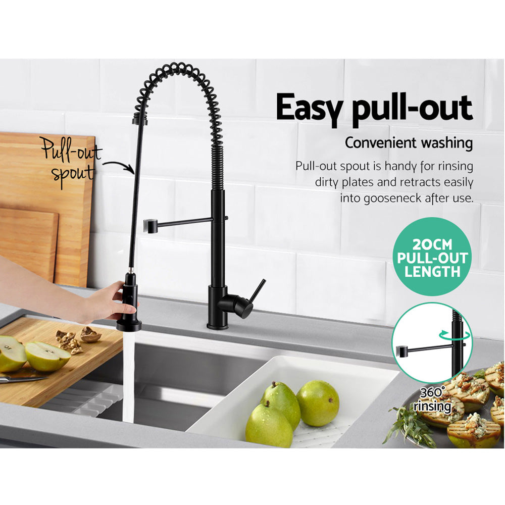 Cefito Pull Out Kitchen Tap Mixer Basin Taps Faucet Vanity Sink Swivel Brass WEL In Black - Newstart Furniture