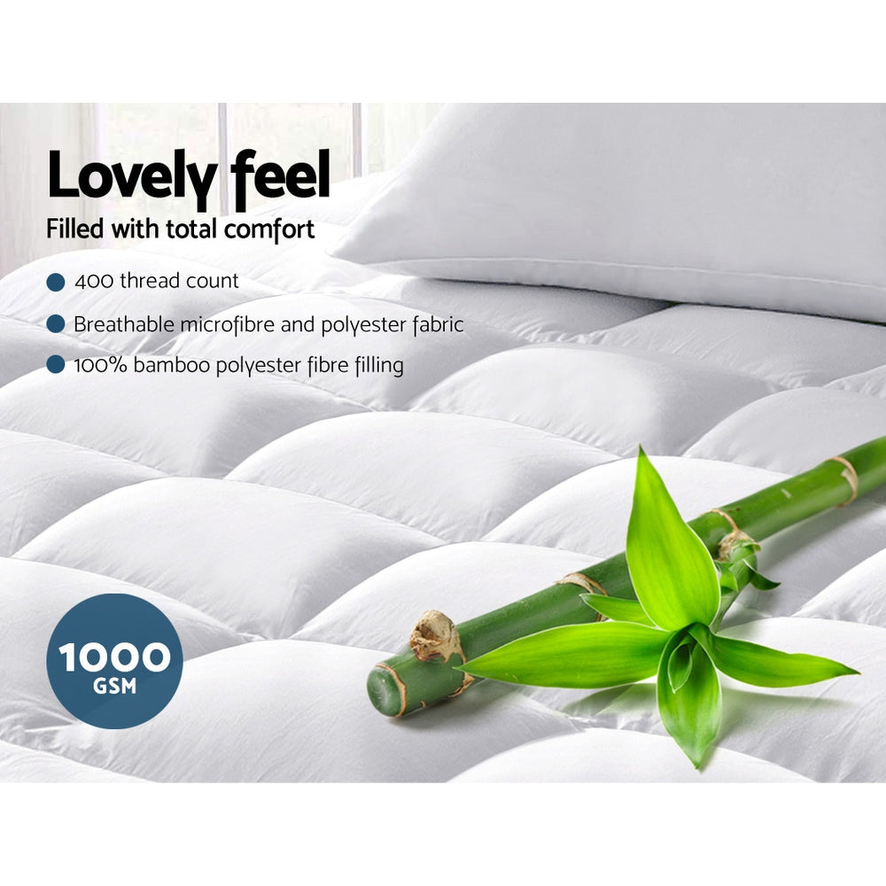 Giselle Single Mattress Topper Bamboo Fibre Pillowtop Protector - Newstart Furniture