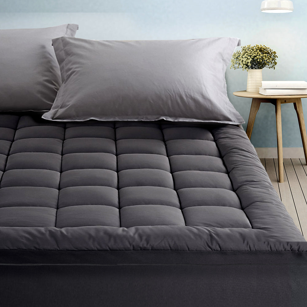 Giselle Double Mattress Topper Pillowtop 1000GSM Charcoal Microfibre Bamboo Fibre Filling Protector - Newstart Furniture