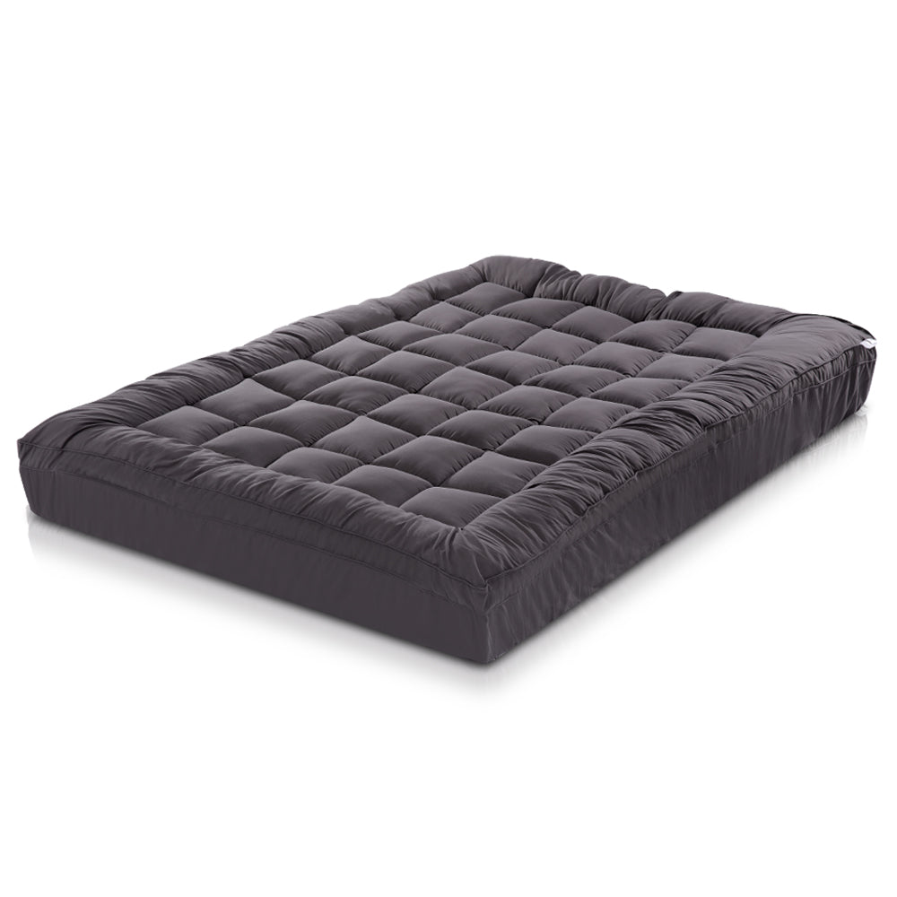 Giselle King Mattress Topper Pillowtop 1000GSM Charcoal Microfibre Bamboo Fibre Filling Protector - Newstart Furniture