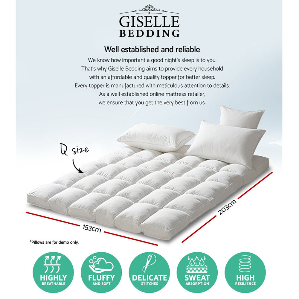 Giselle Queen Mattress Topper Pillowtop 1000GSM Microfibre Filling Protector - Newstart Furniture