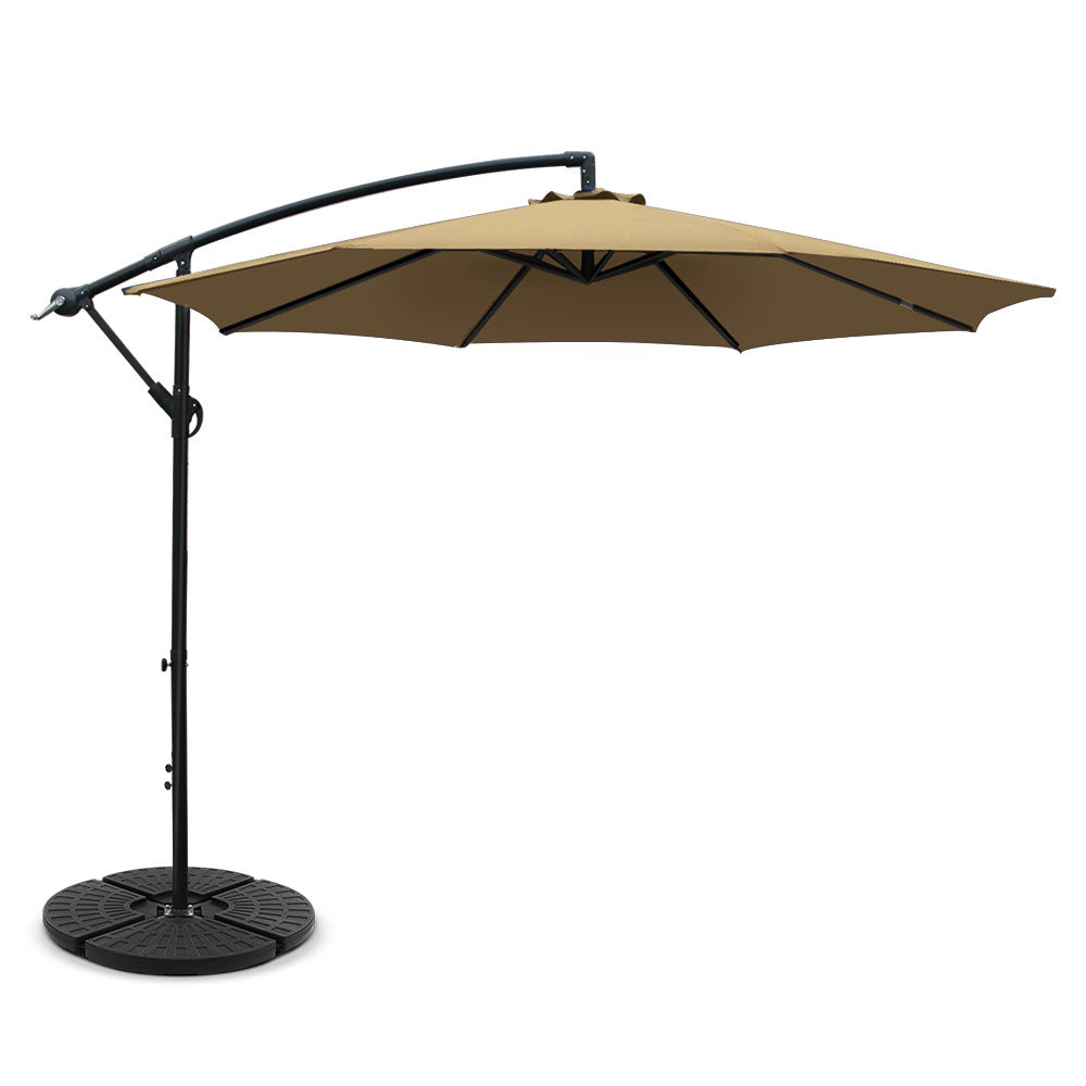 Instahut 3M Umbrella with 48x48cm Base Outdoor Umbrellas Cantilever Sun Beach Garden Patio Beige - Newstart Furniture