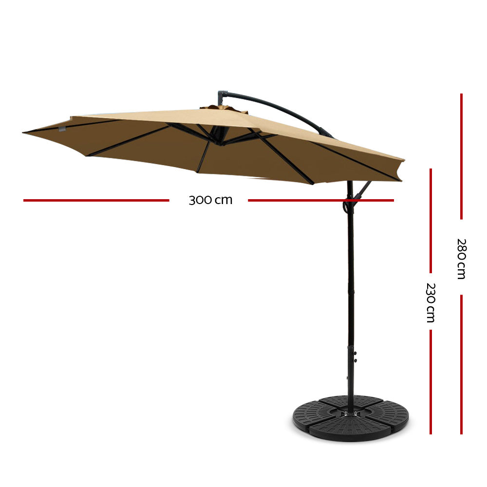 Instahut 3M Umbrella with 48x48cm Base Outdoor Umbrellas Cantilever Sun Beach Garden Patio Beige - Newstart Furniture