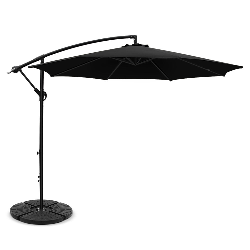 Instahut 3M Umbrella with 48x48cm Base Outdoor Umbrellas Cantilever Sun Beach Garden Patio Black - Newstart Furniture