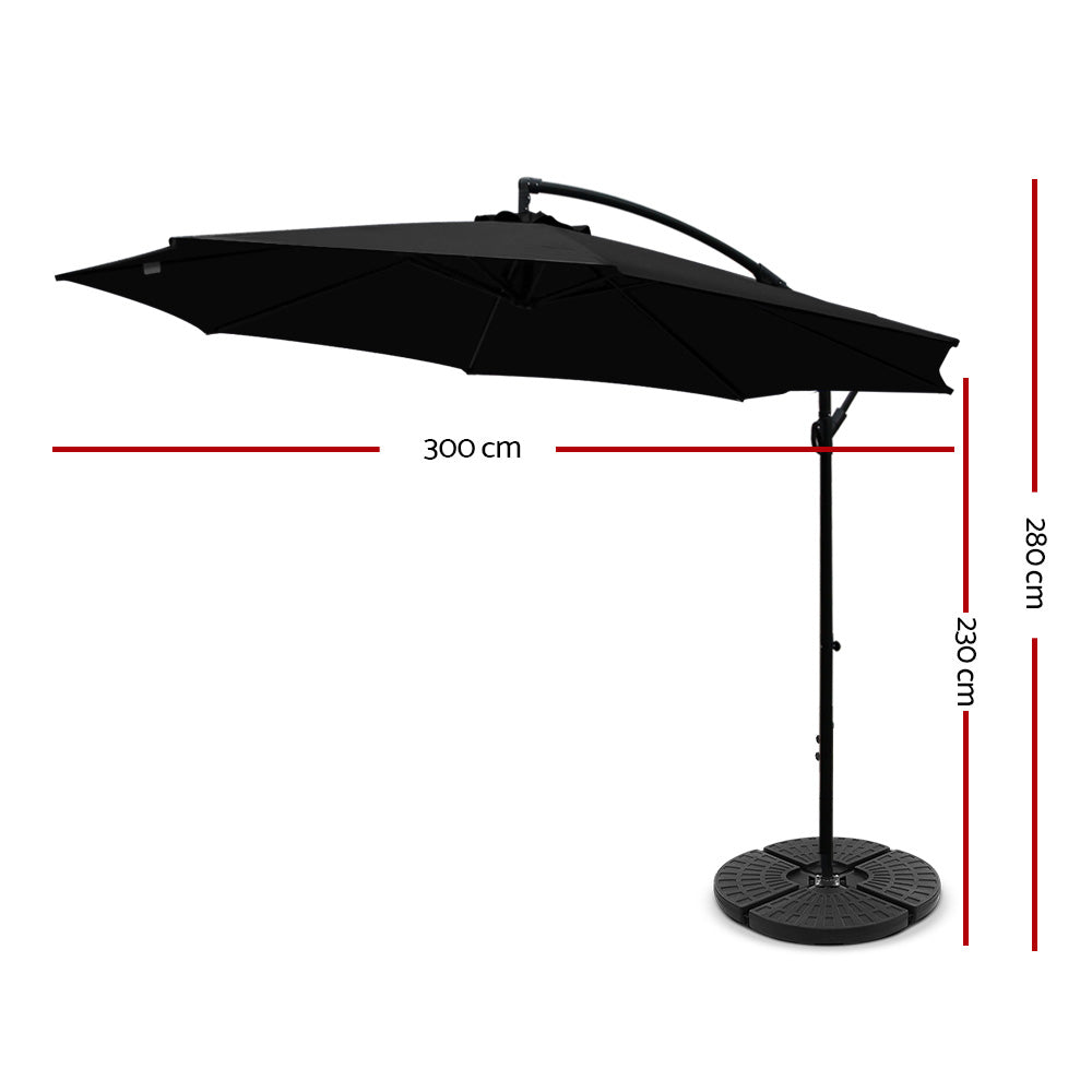 Instahut 3M Umbrella with 48x48cm Base Outdoor Umbrellas Cantilever Sun Beach Garden Patio Black - Newstart Furniture