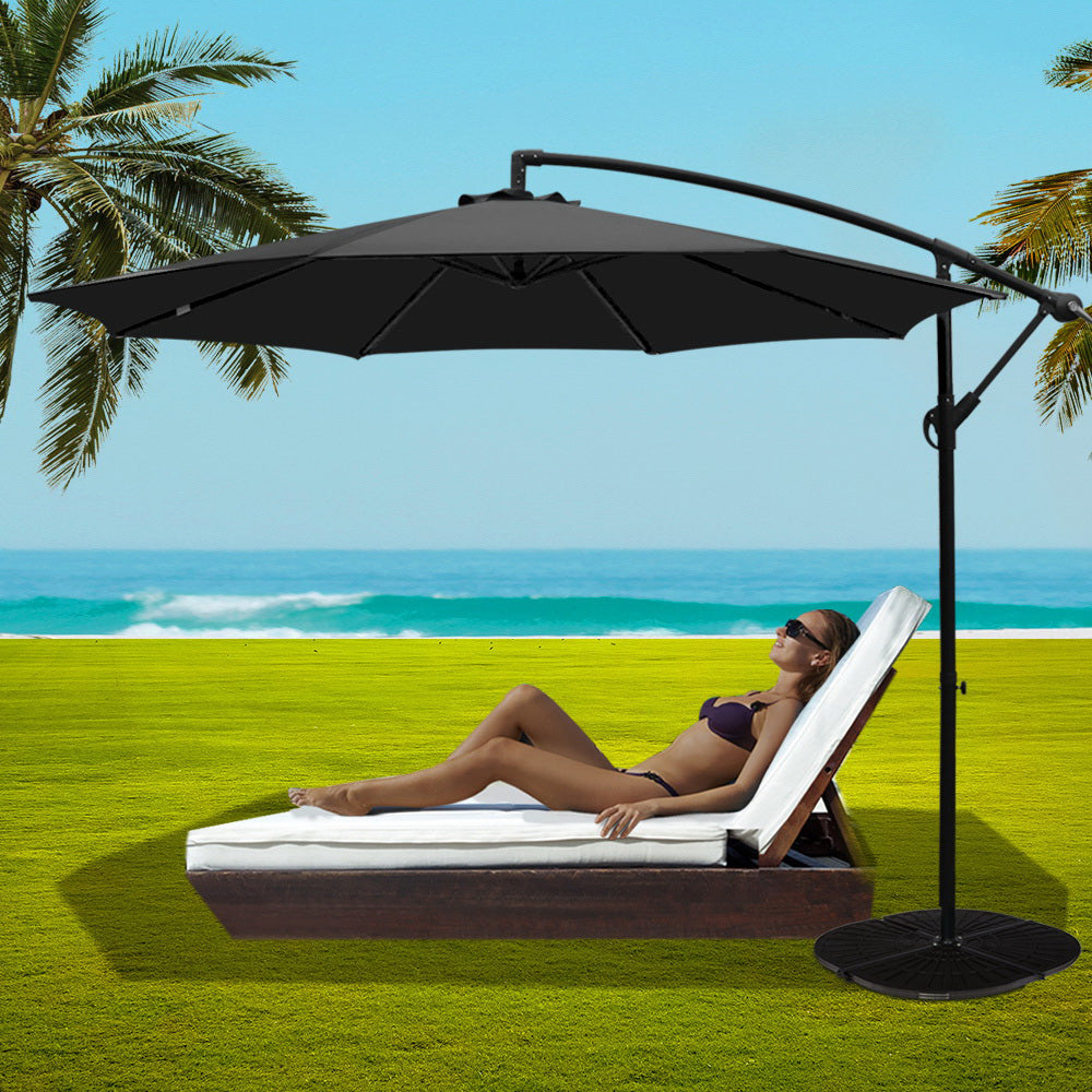 Instahut 3M Umbrella with 48x48cm Base Outdoor Umbrellas Cantilever Sun Beach Garden Patio Black - Newstart Furniture