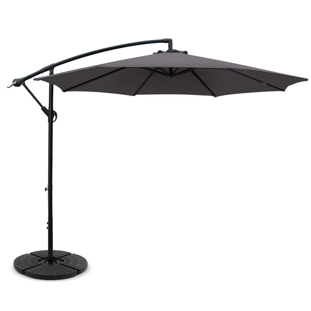 Instahut 3M Umbrella with 48x48cm Base Outdoor Umbrellas Cantilever Sun Beach Garden Patio Charcoal - Newstart Furniture