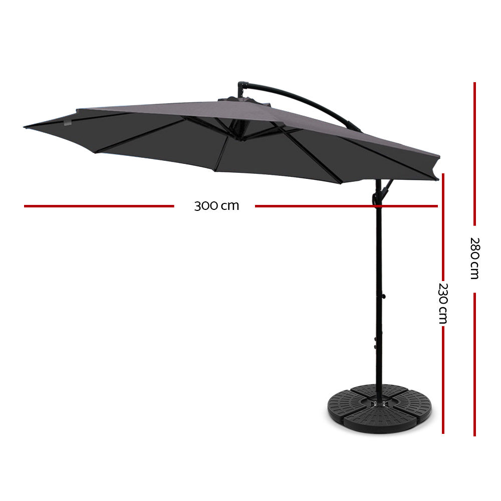 Instahut 3M Umbrella with 48x48cm Base Outdoor Umbrellas Cantilever Sun Beach Garden Patio Charcoal - Newstart Furniture