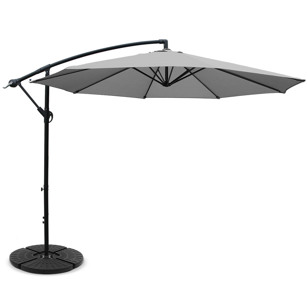 Instahut 3M Umbrella with 48x48cm Base Outdoor Umbrellas Cantilever Sun Beach Garden Patio Grey - Newstart Furniture