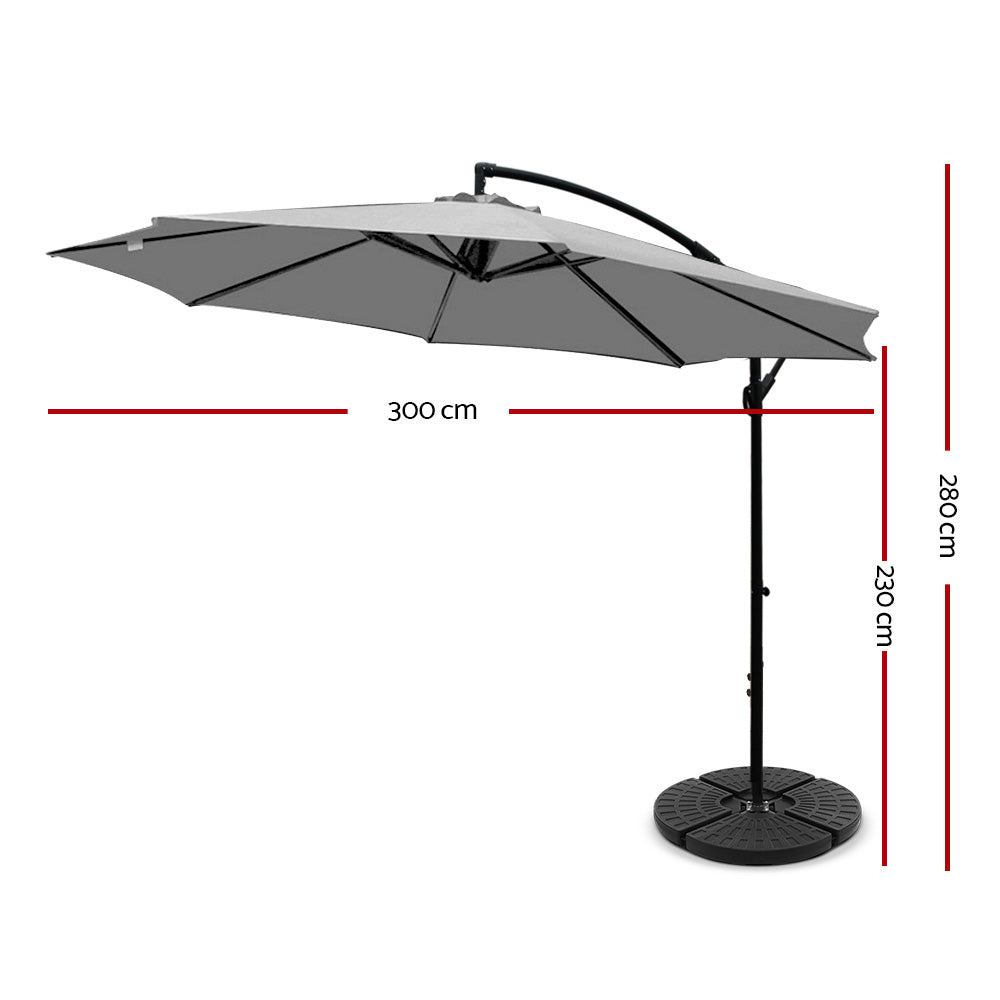 Instahut 3M Umbrella with 48x48cm Base Outdoor Umbrellas Cantilever Sun Beach Garden Patio Grey - Newstart Furniture