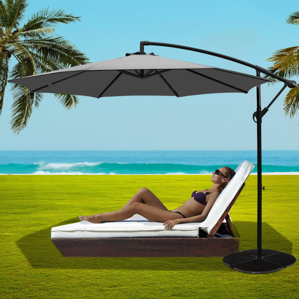 Instahut 3M Umbrella with 48x48cm Base Outdoor Umbrellas Cantilever Sun Beach Garden Patio Grey - Newstart Furniture