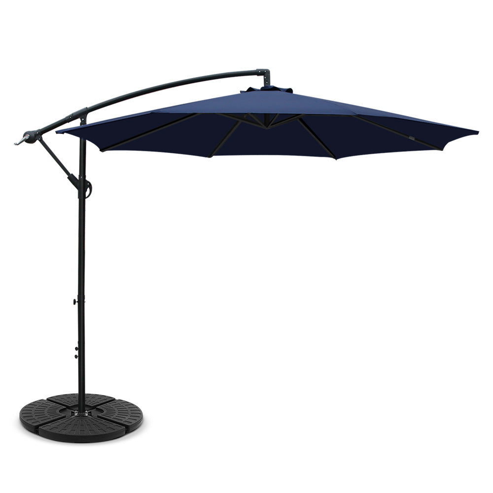 Instahut 3M Umbrella with 48x48cm Base Outdoor Umbrellas Cantilever Sun Beach Garden Patio Navy - Newstart Furniture