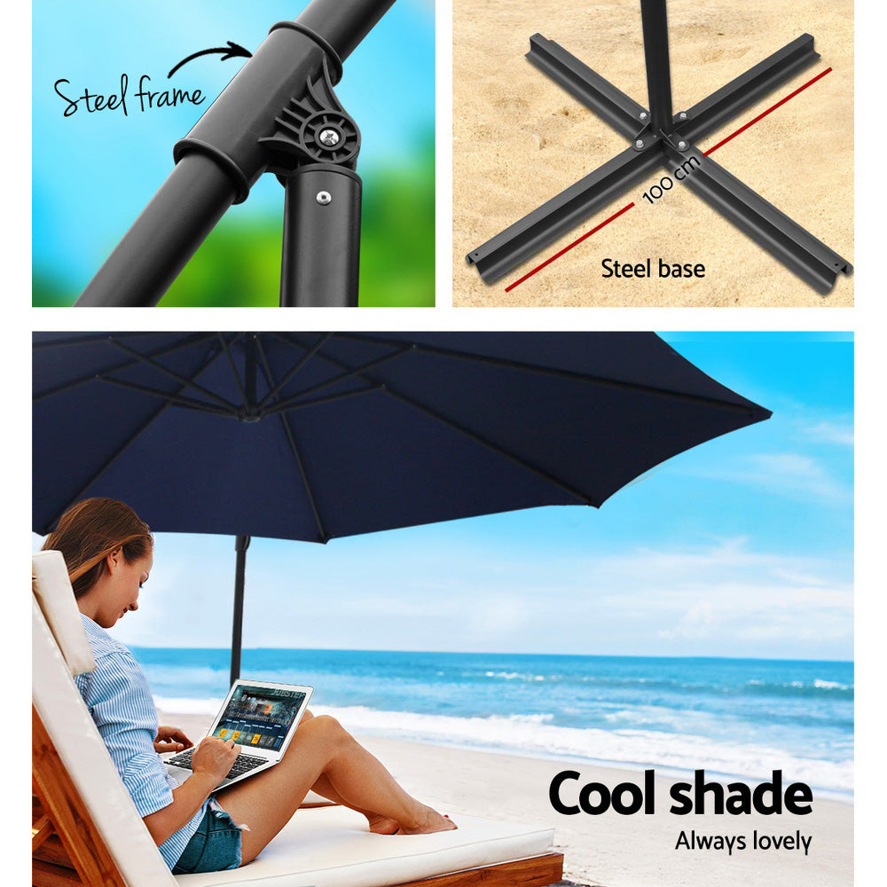 Instahut 3M Umbrella with 48x48cm Base Outdoor Umbrellas Cantilever Sun Beach Garden Patio Navy - Newstart Furniture