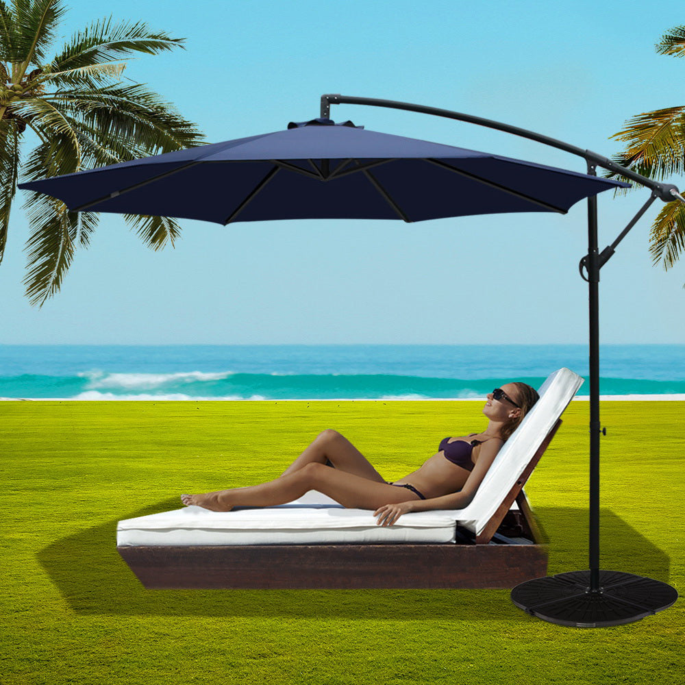 Instahut 3M Umbrella with 48x48cm Base Outdoor Umbrellas Cantilever Sun Beach Garden Patio Navy - Newstart Furniture