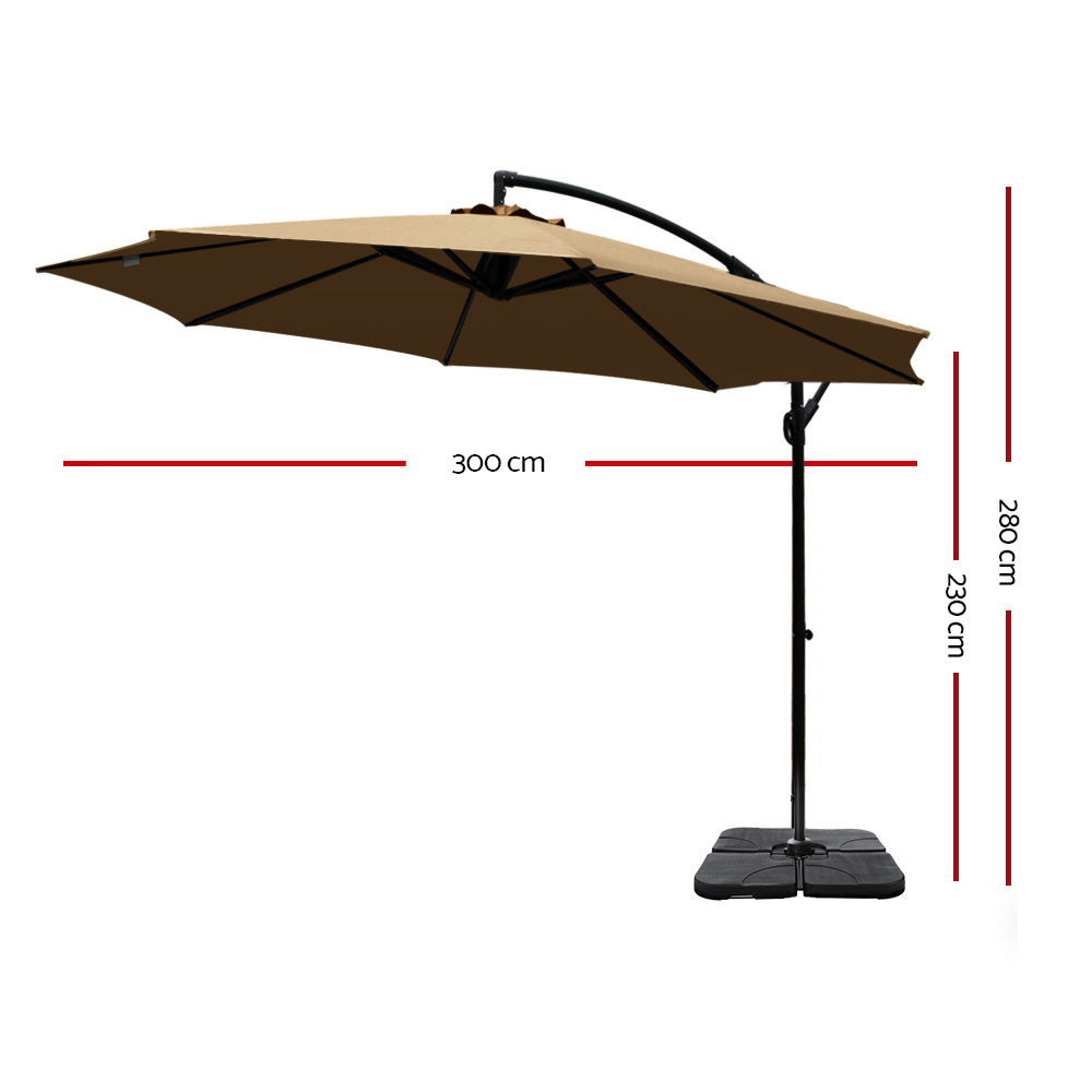 Instahut 3M Umbrella with 50x50cm Base Outdoor Umbrellas Cantilever Sun Stand UV Garden Beige - Newstart Furniture