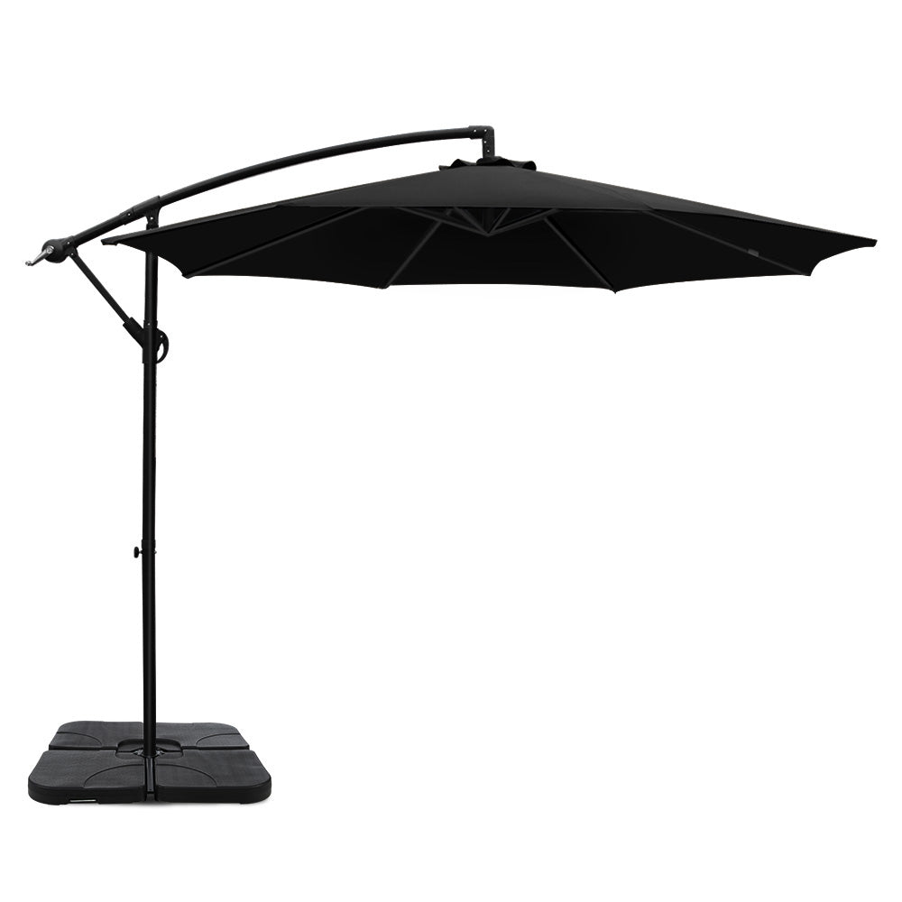 Instahut 3M Umbrella with 50x50cm Base Outdoor Umbrellas Cantilever Sun Stand UV Garden Black - Newstart Furniture