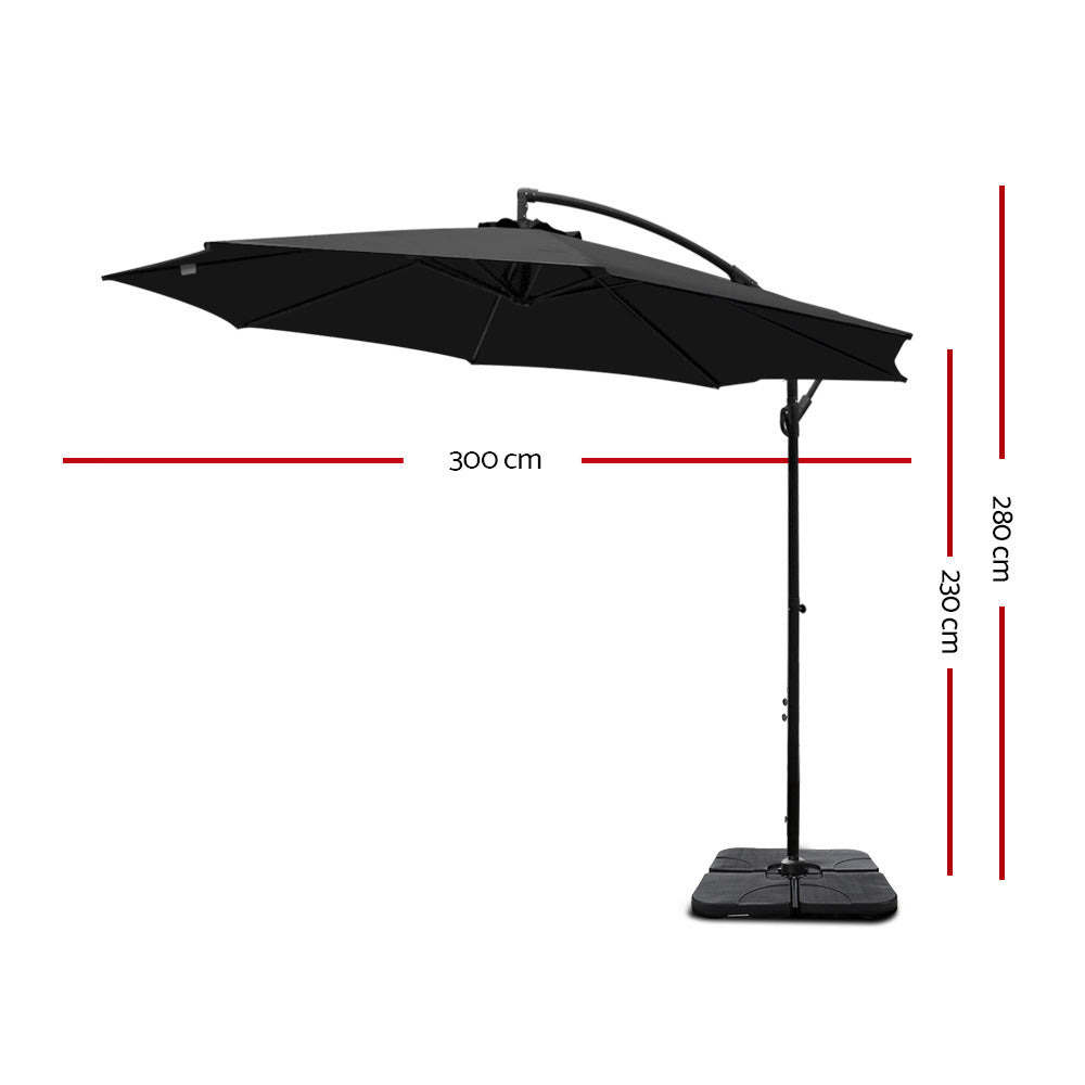 Instahut 3M Umbrella with 50x50cm Base Outdoor Umbrellas Cantilever Sun Stand UV Garden Black - Newstart Furniture