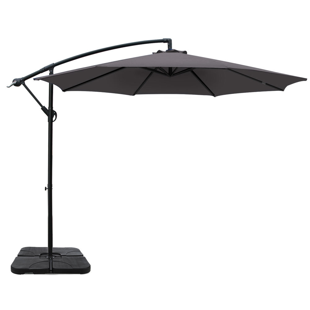 Instahut 3M Umbrella with 50x50cm Base Outdoor Umbrellas Cantilever Sun Stand UV Garden Charcoal - Newstart Furniture