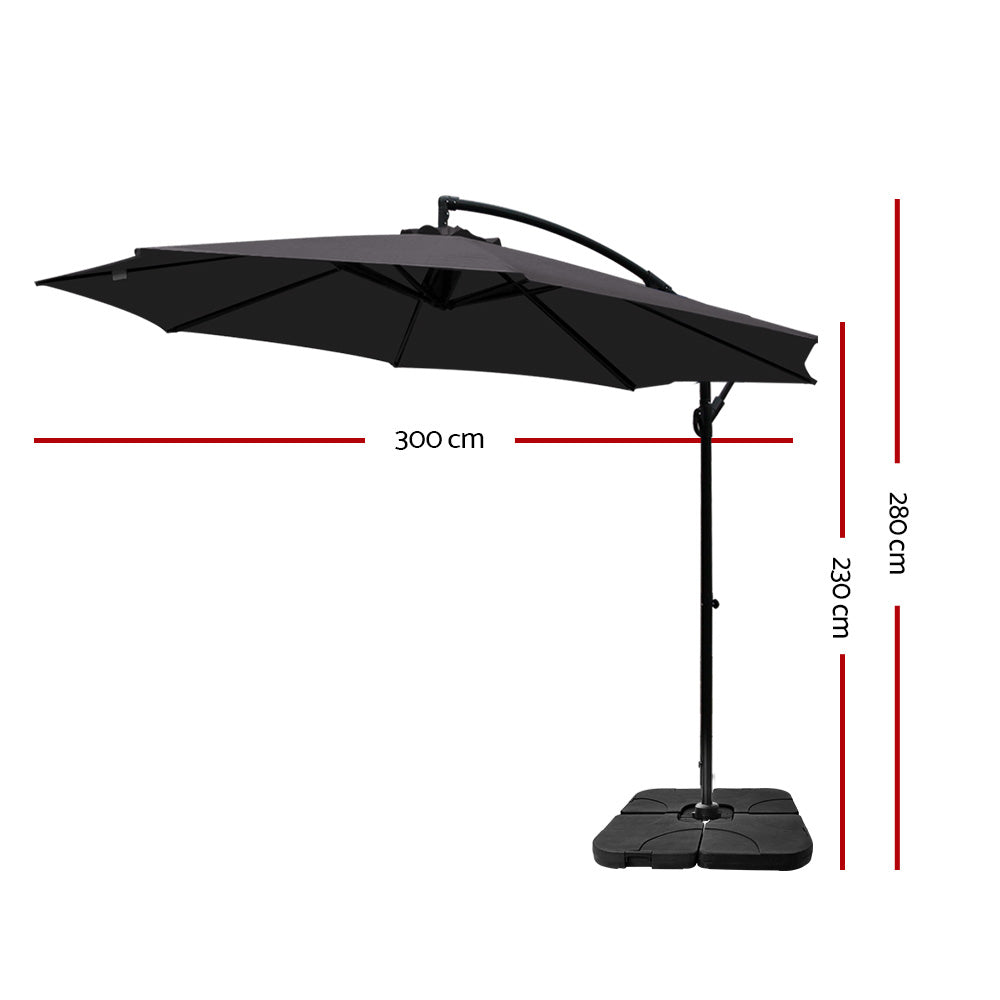 Instahut 3M Umbrella with 50x50cm Base Outdoor Umbrellas Cantilever Sun Stand UV Garden Charcoal - Newstart Furniture