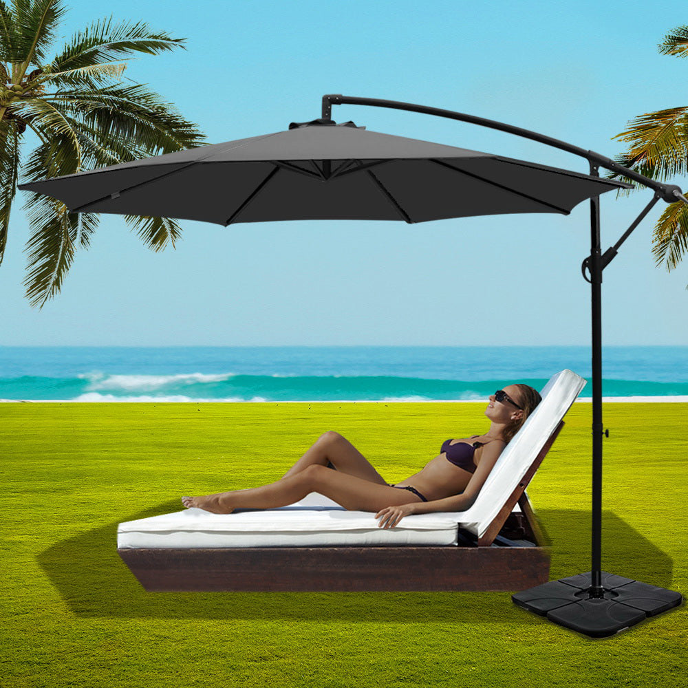 Instahut 3M Umbrella with 50x50cm Base Outdoor Umbrellas Cantilever Sun Stand UV Garden Charcoal - Newstart Furniture