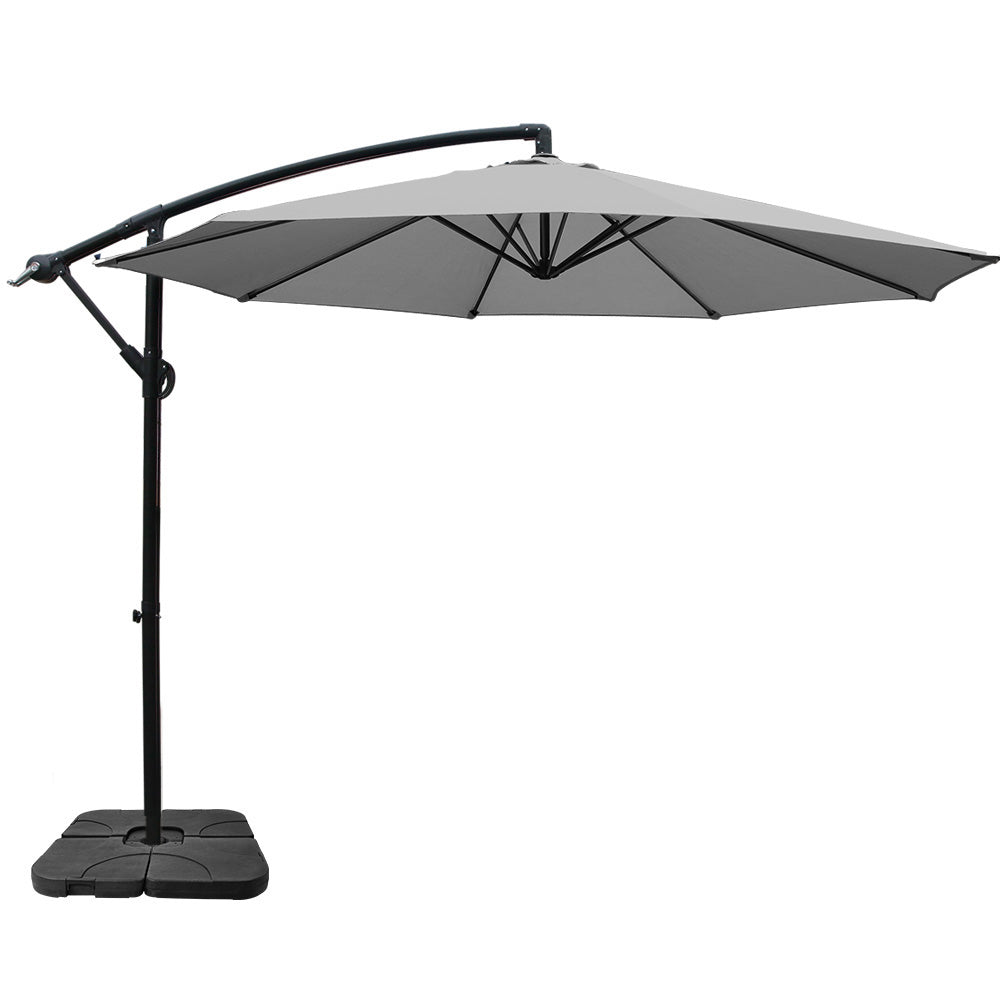 Instahut 3M Umbrella with 50x50cm Base Outdoor Umbrellas Cantilever Sun Stand UV Garden Grey - Newstart Furniture