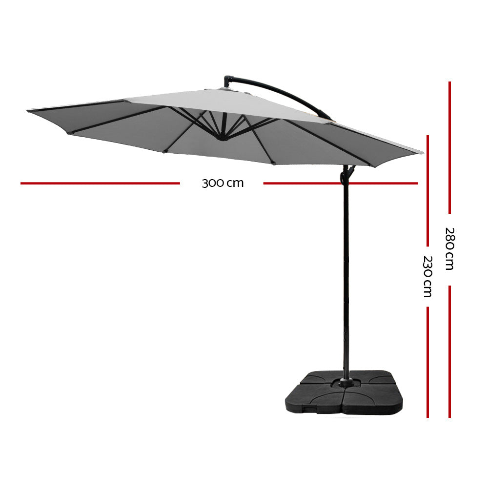 Instahut 3M Umbrella with 50x50cm Base Outdoor Umbrellas Cantilever Sun Stand UV Garden Grey - Newstart Furniture