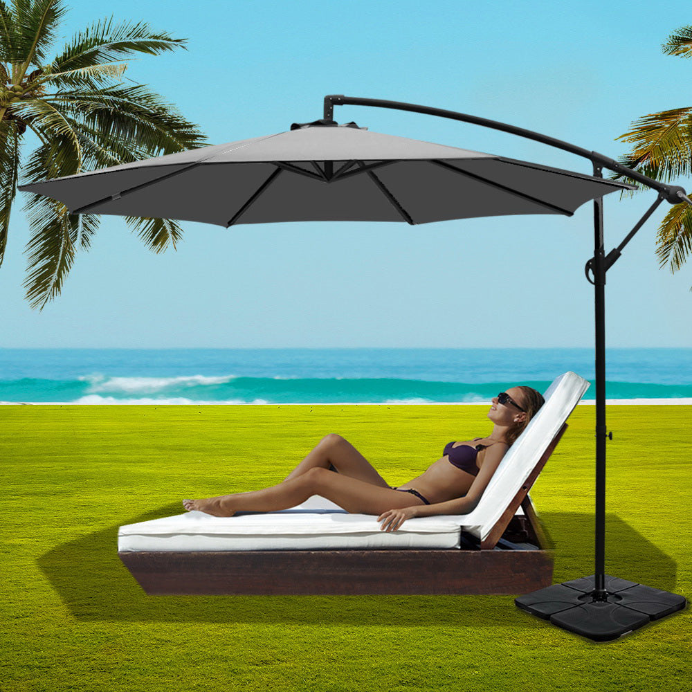 Instahut 3M Umbrella with 50x50cm Base Outdoor Umbrellas Cantilever Sun Stand UV Garden Grey - Newstart Furniture