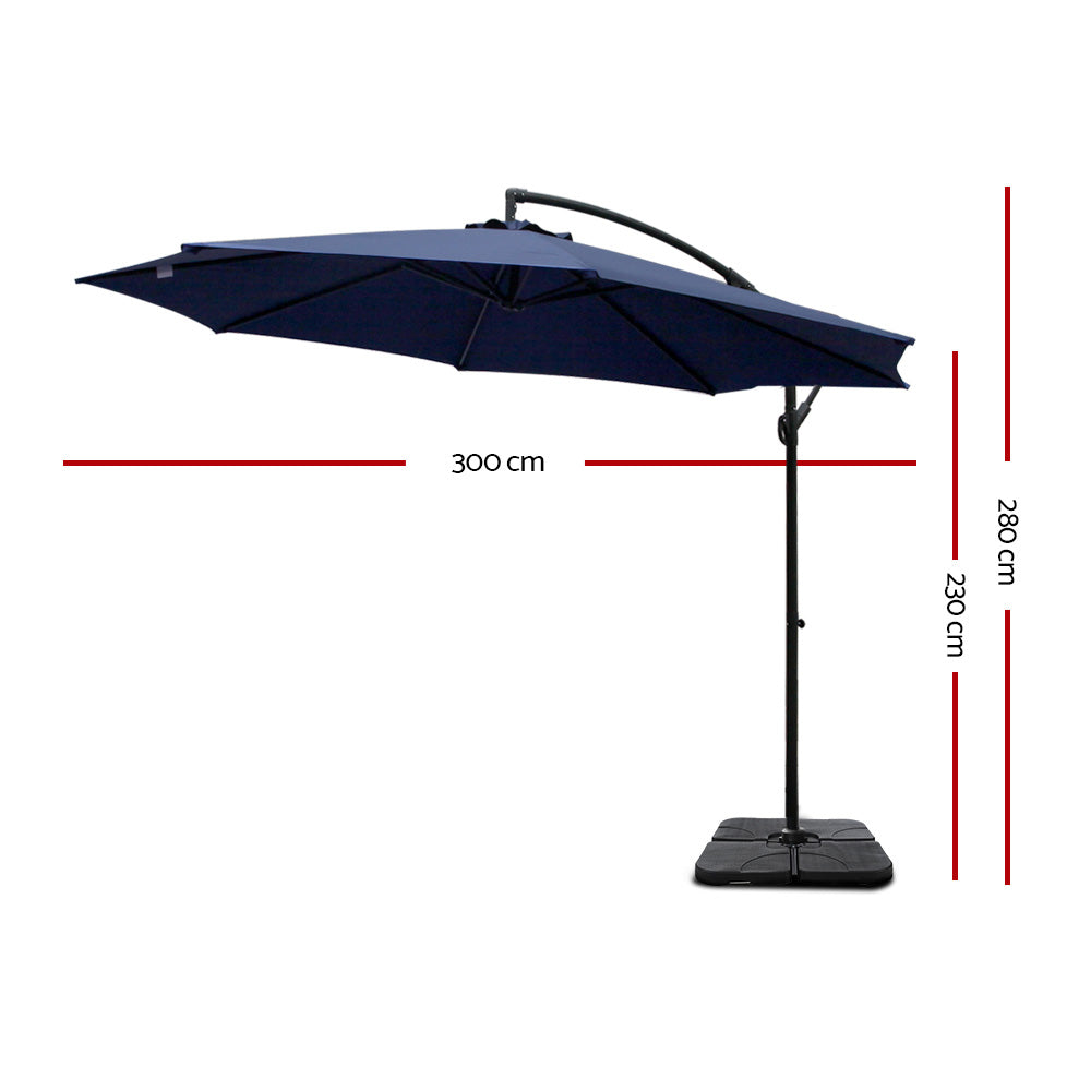 Instahut 3M Umbrella with 50x50cm Base Outdoor Umbrellas Cantilever Sun Stand UV Garden Navy - Newstart Furniture