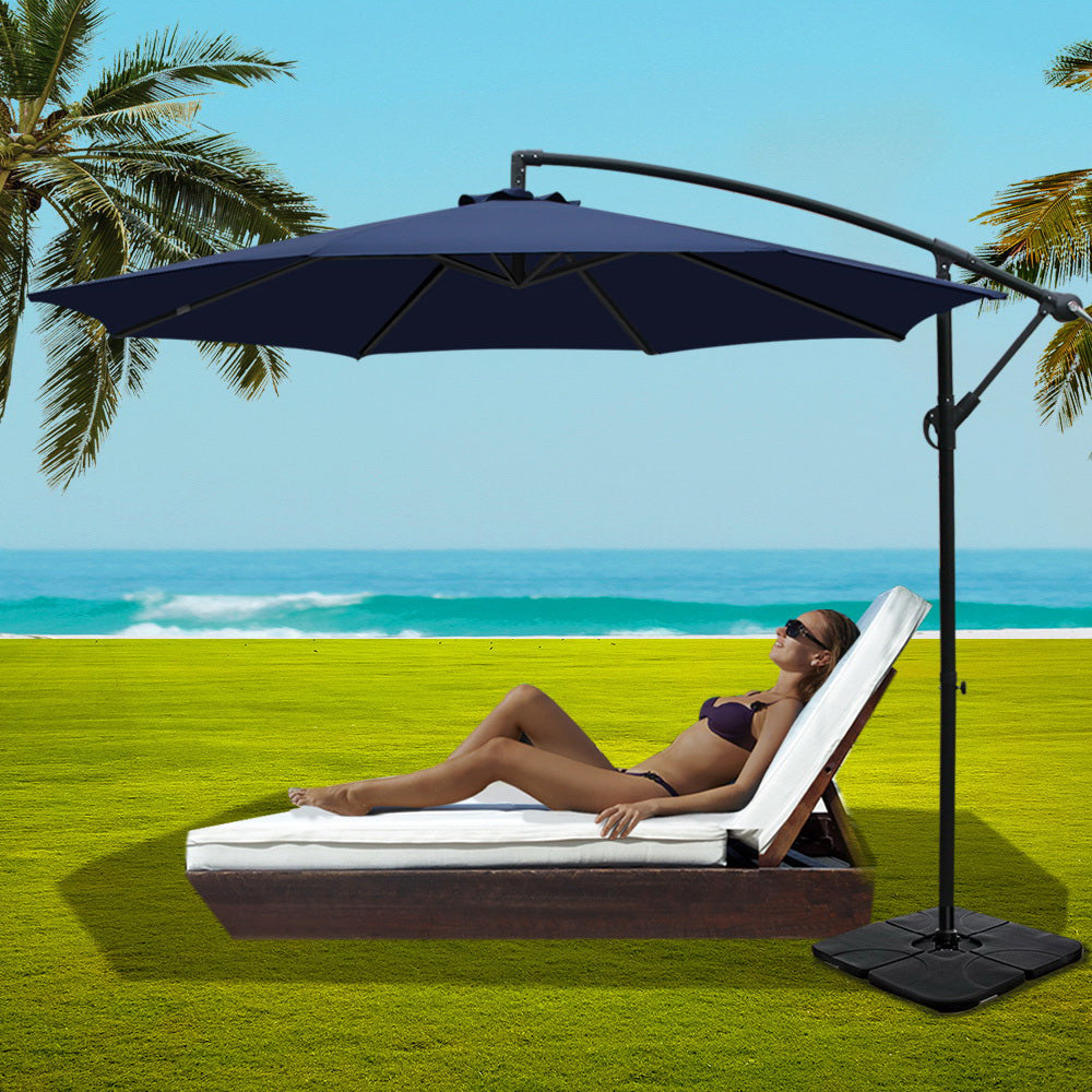 Instahut 3M Umbrella with 50x50cm Base Outdoor Umbrellas Cantilever Sun Stand UV Garden Navy - Newstart Furniture