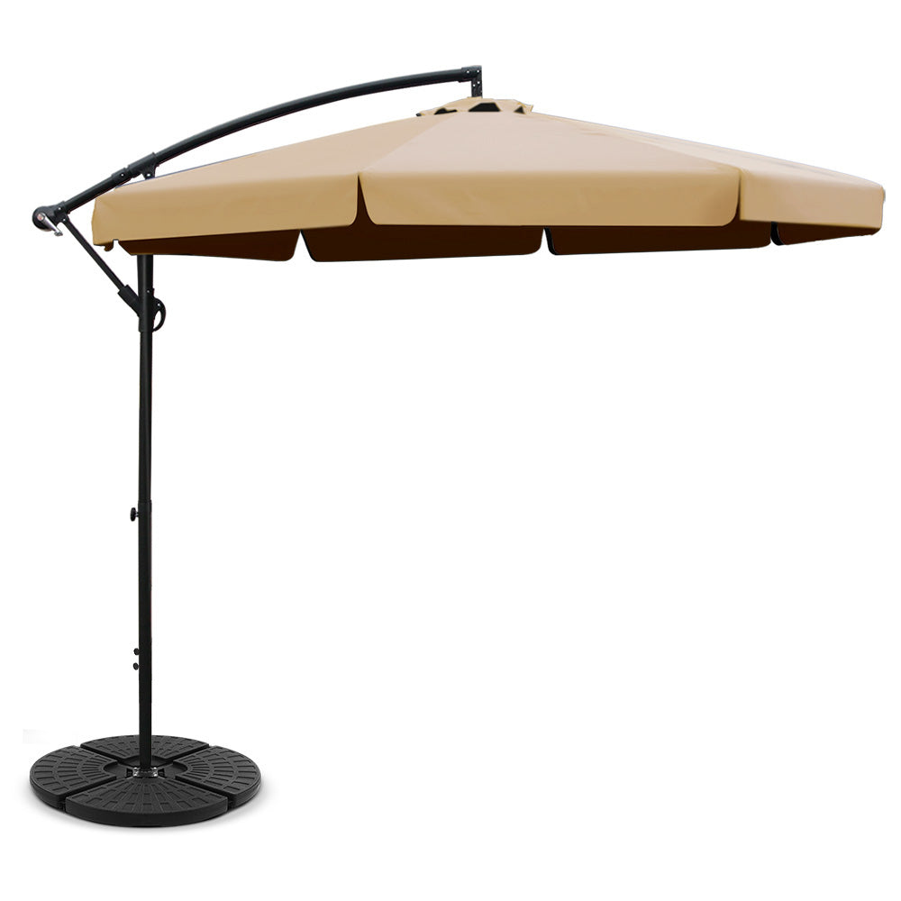 Instahut 3M Umbrella with 48x48cm Base Outdoor Umbrellas Cantilever Sun Beach UV Beige - Newstart Furniture