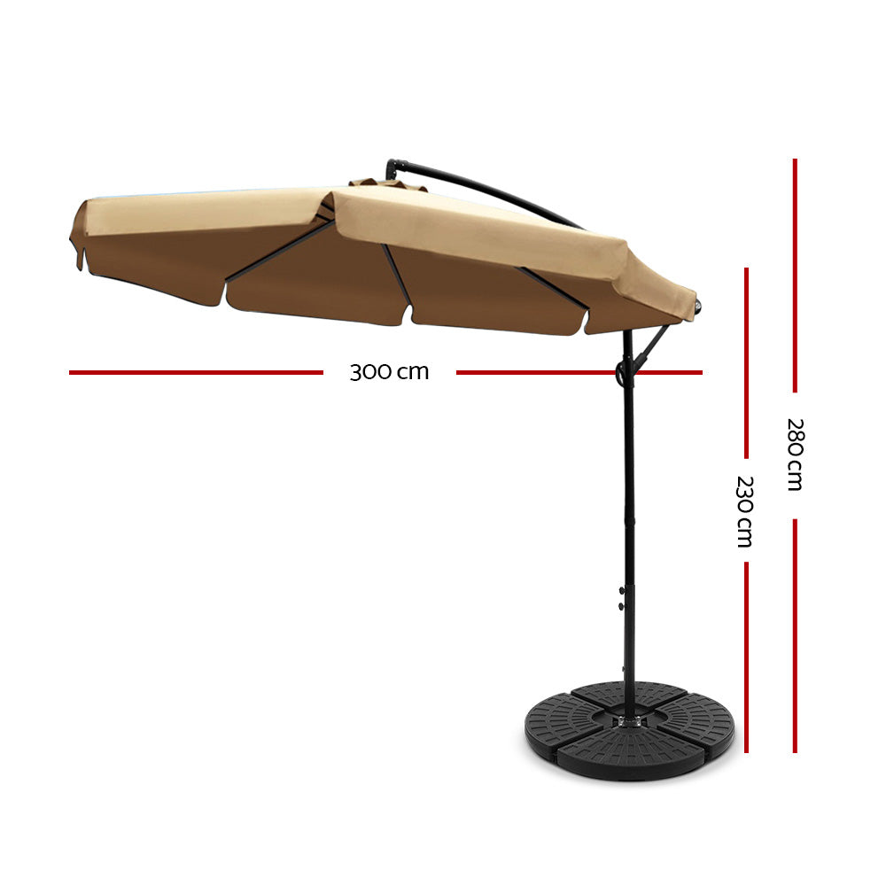 Instahut 3M Umbrella with 48x48cm Base Outdoor Umbrellas Cantilever Sun Beach UV Beige - Newstart Furniture