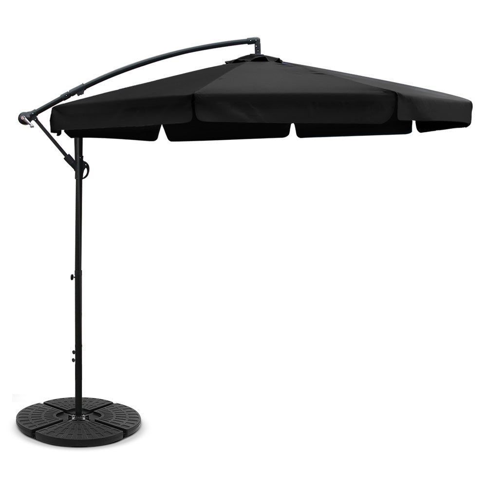 Instahut 3M Umbrella with 48x48cm Base Outdoor Umbrellas Cantilever Sun Beach UV Black - Newstart Furniture