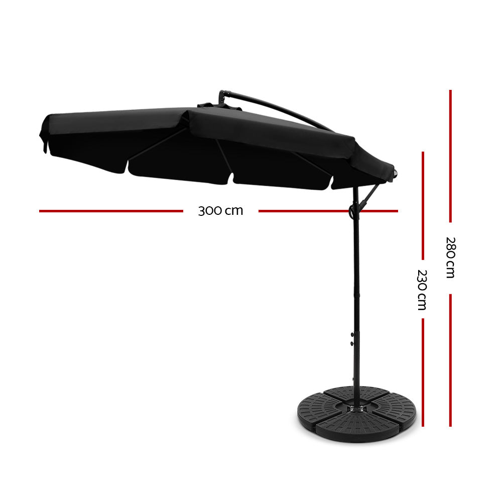 Instahut 3M Umbrella with 48x48cm Base Outdoor Umbrellas Cantilever Sun Beach UV Black - Newstart Furniture