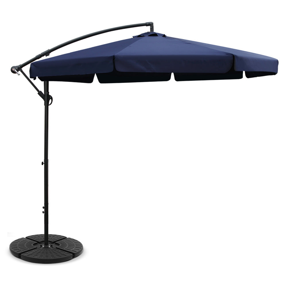 Instahut 3M Umbrella with 48x48cm Base Outdoor Umbrellas Cantilever Sun Beach UV Navy - Newstart Furniture