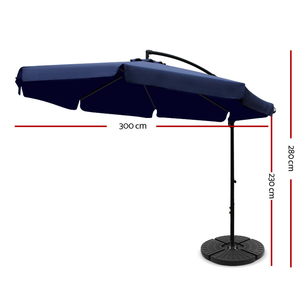 Instahut 3M Umbrella with 48x48cm Base Outdoor Umbrellas Cantilever Sun Beach UV Navy - Newstart Furniture