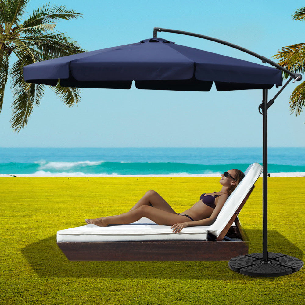 Instahut 3M Umbrella with 48x48cm Base Outdoor Umbrellas Cantilever Sun Beach UV Navy - Newstart Furniture