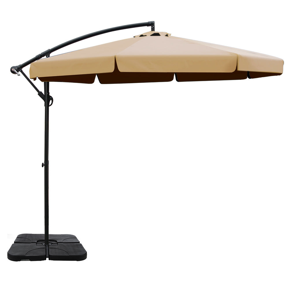 Instahut 3M Umbrella with 50x50cm Base Outdoor Umbrellas Cantilever Patio Sun Beach UV Beige - Newstart Furniture