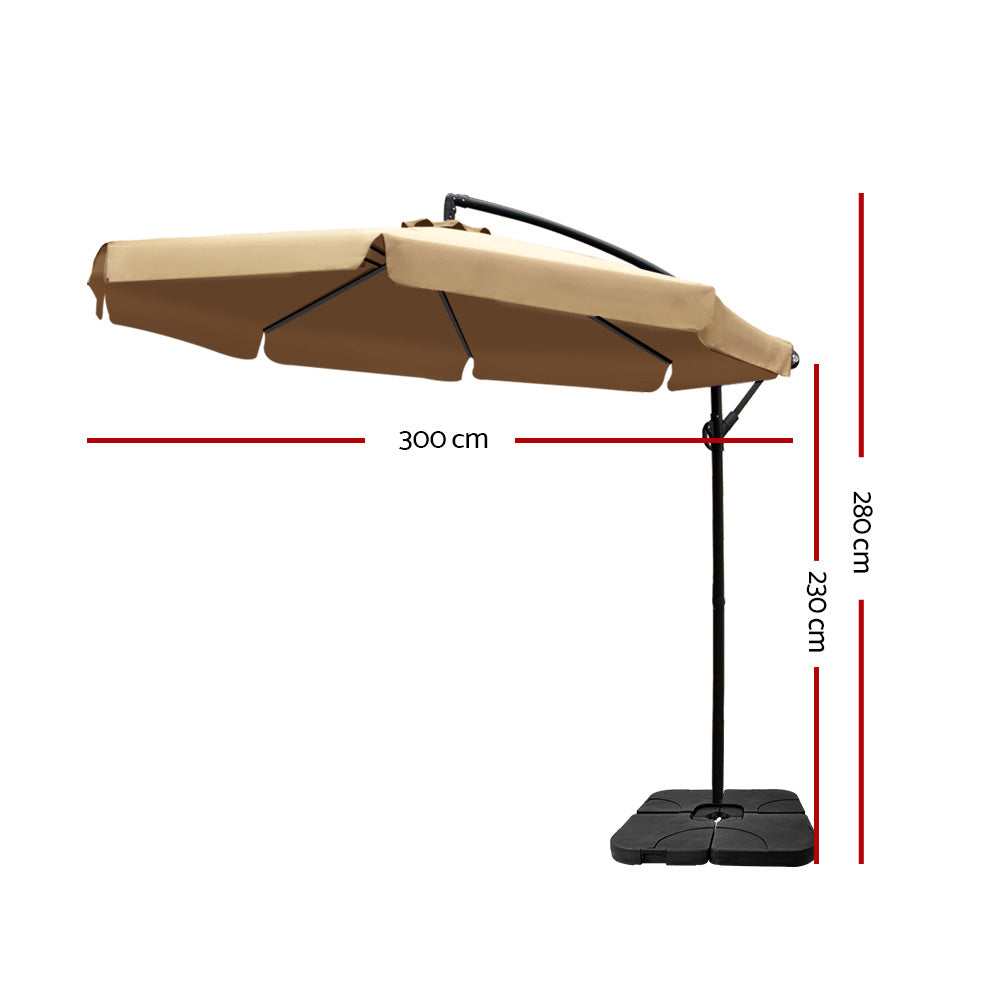 Instahut 3M Umbrella with 50x50cm Base Outdoor Umbrellas Cantilever Patio Sun Beach UV Beige - Newstart Furniture