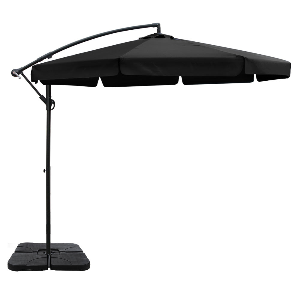 Instahut 3M Umbrella with 50x50cm Base Outdoor Umbrellas Cantilever Patio Sun Beach UV Black - Newstart Furniture