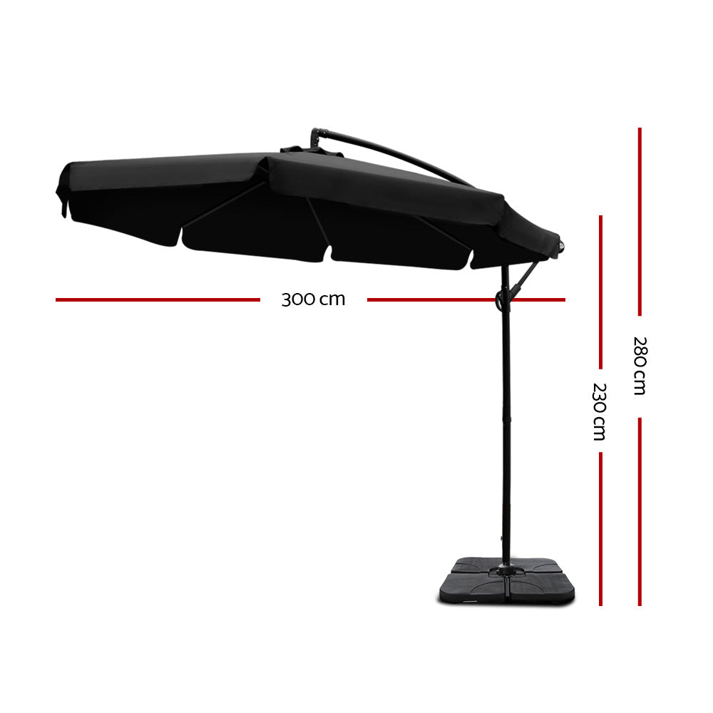 Instahut 3M Umbrella with 50x50cm Base Outdoor Umbrellas Cantilever Patio Sun Beach UV Black - Newstart Furniture