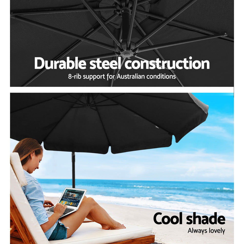 Instahut 3M Umbrella with 50x50cm Base Outdoor Umbrellas Cantilever Patio Sun Beach UV Black - Newstart Furniture