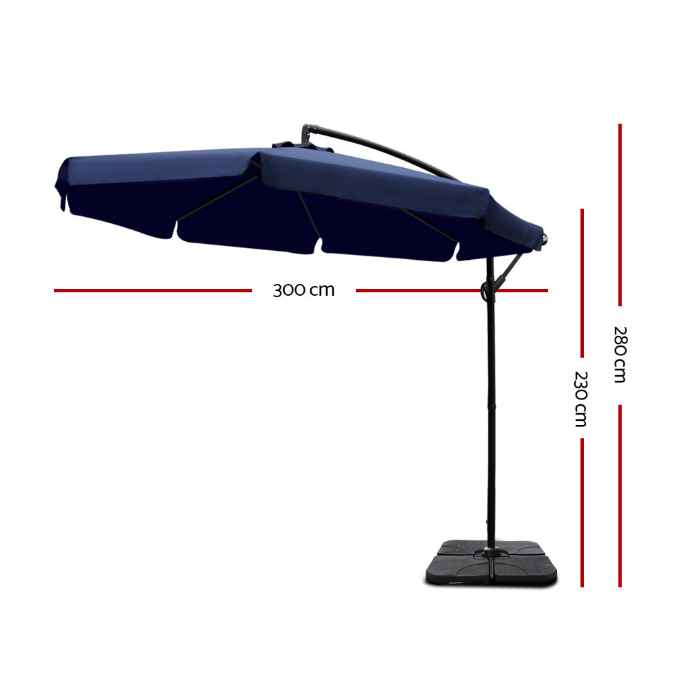 Instahut 3M Umbrella with 50x50cm Base Outdoor Umbrellas Cantilever Patio Sun Beach UV Navy - Newstart Furniture