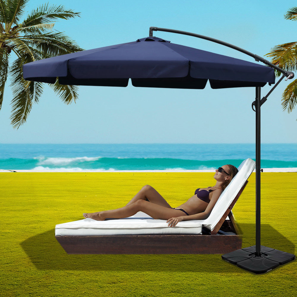 Instahut 3M Umbrella with 50x50cm Base Outdoor Umbrellas Cantilever Patio Sun Beach UV Navy - Newstart Furniture