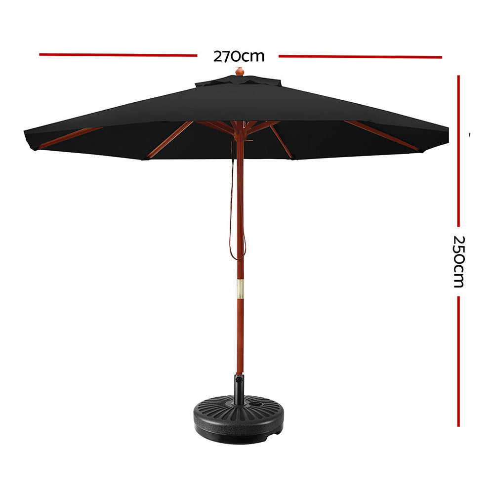 Instahut Outdoor Umbrella 2.7M with Base Pole Umbrellas Garden Stand Deck Black - Newstart Furniture