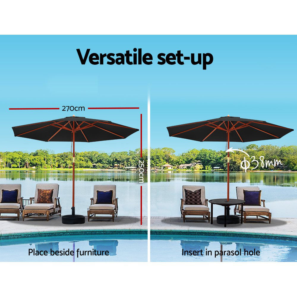 Instahut Outdoor Umbrella 2.7M with Base Pole Umbrellas Garden Stand Deck Black - Newstart Furniture