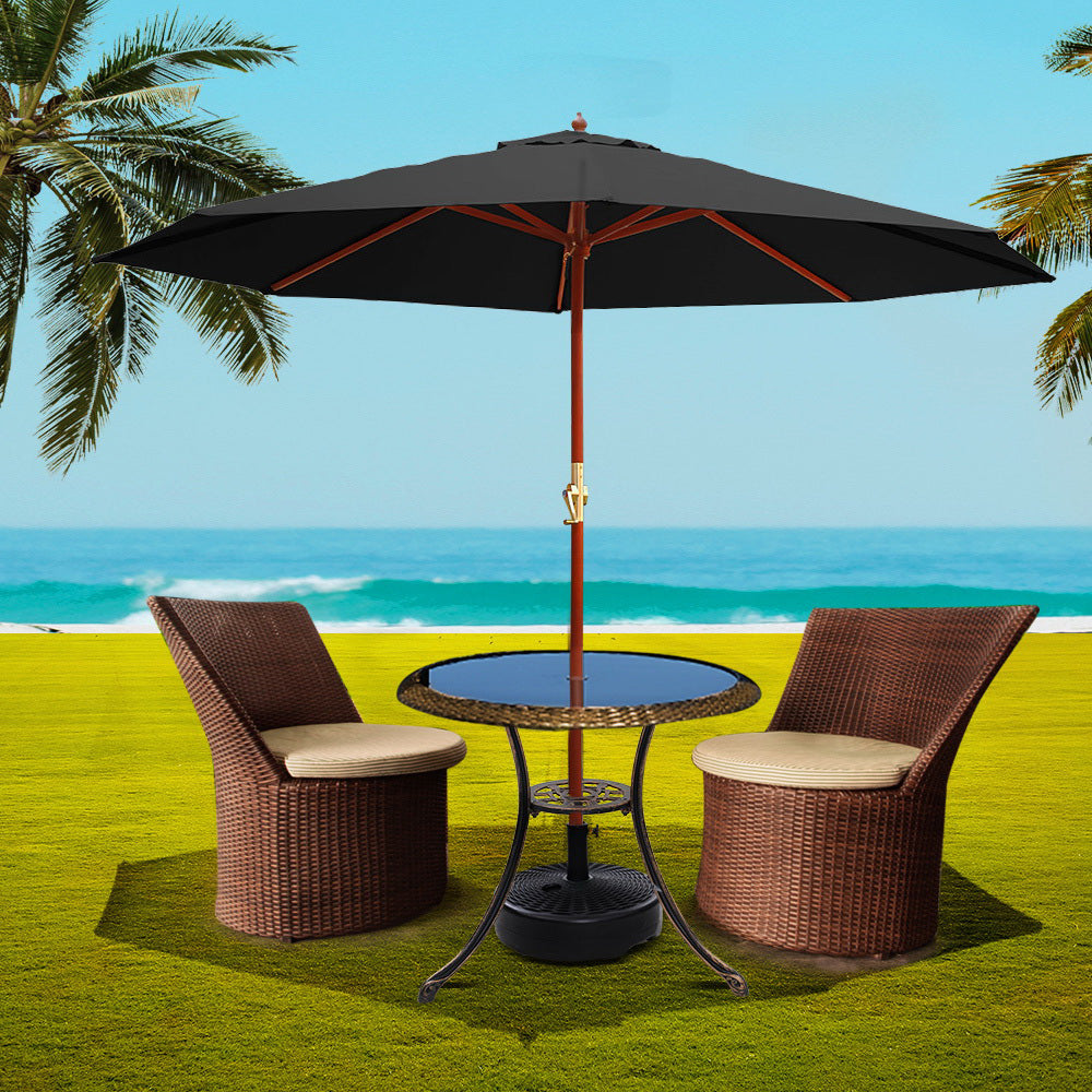 Instahut Outdoor Umbrella 3M with Base Pole Umbrellas Garden Stand Deck Black - Newstart Furniture